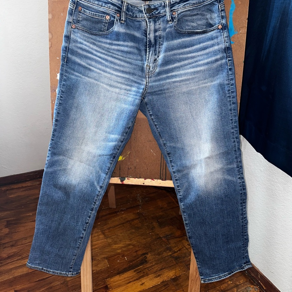 American Eagle Outfitters Blue Relaxed Jeans with Subtle Distressing